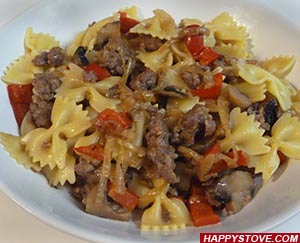 Farfalle Pasta with Sausages, Mushrooms and Red Bell Peppers