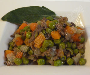 Peas, Carrots and Ground Beef with Sage Leaves